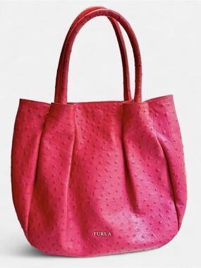 Furla Pink Ostrich-Embossed Leather Tote